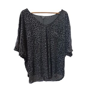 Mittoshop Leopard Burnout Velvet Top XL Grey Black Dolman Sleeve V-Neck Blouse